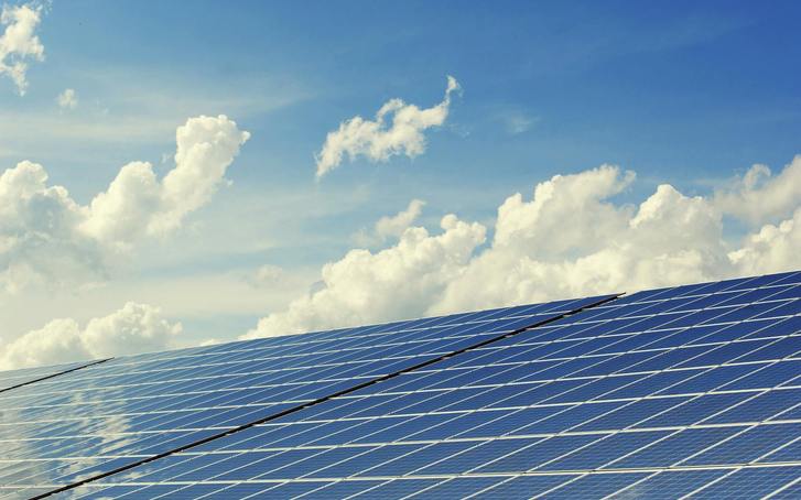 Solar panels on a residential rooftop on a bright sunny day in Dnipro